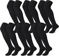 Hicarer 6 Pairs Knee High Baseball Softball Socks - Long Black Tube Socks for Youth Adults Men Women, Breathable Cotton Blend