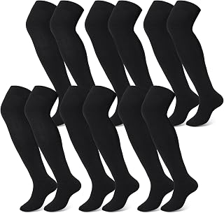Hicarer 6 Pairs Knee High Baseball Softball Socks - Long Black Tube Socks for Youth Adults Men Women, Breathable Cotton Blend