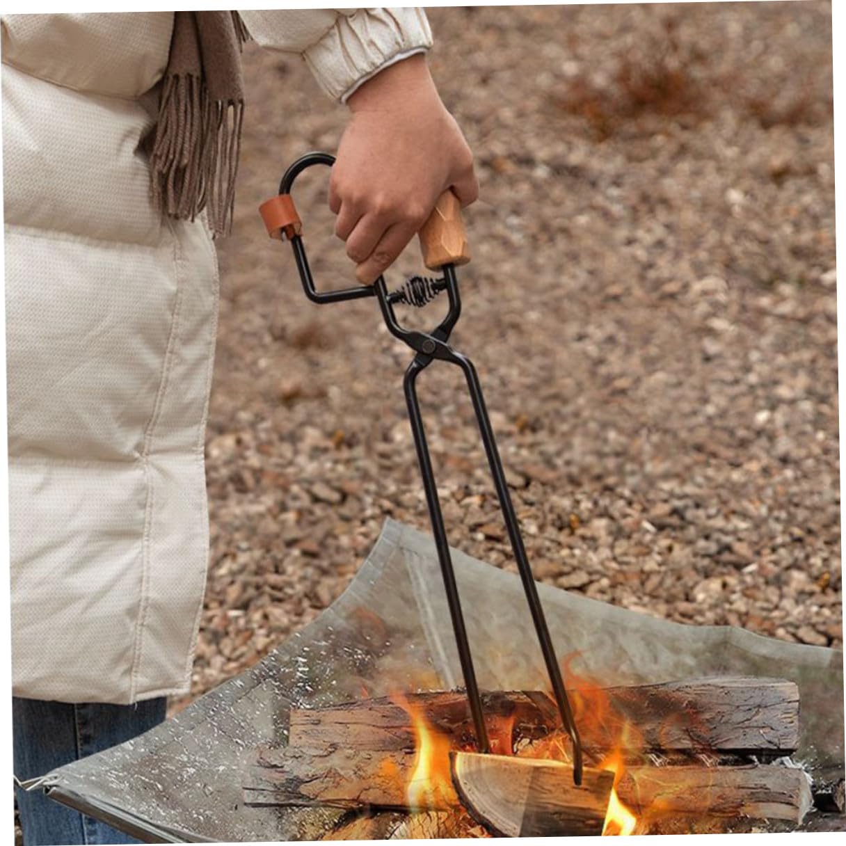 Chwytak do grilla z drewnianym uchwytem, ergonomiczny chwytak do paleniska i komina, akcesoria outdoorowe do grillowania i ognisk