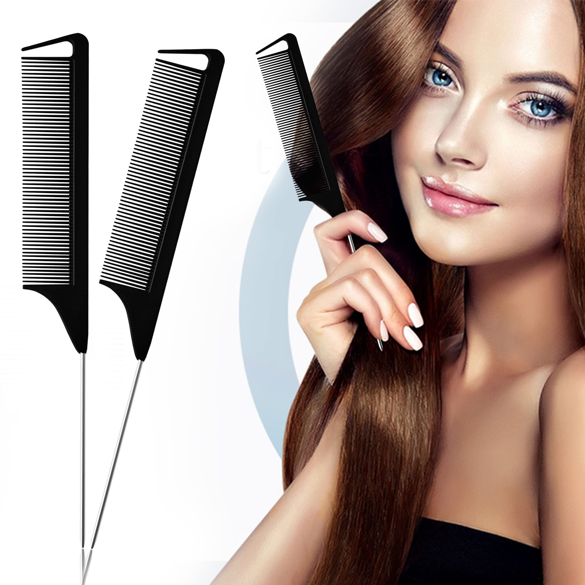 Sanas Carbon Antistatic Comb 1 Pc Professional Hair Styling Dressing Grooming Combs Accessory In Black Metal Handle Rounded And Pointed Tail For Salon And Parlour Use Soft Matte Finish – 1 Piece