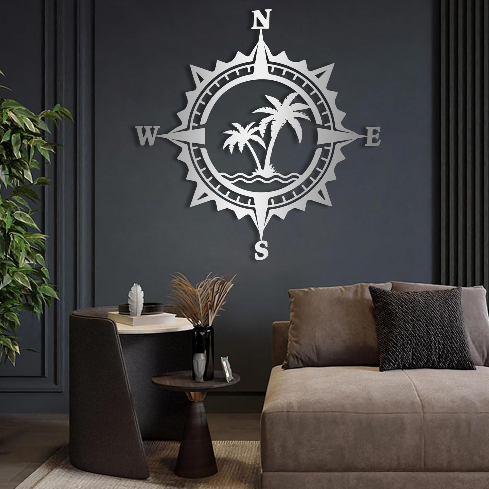 28cm Metal Decorative Nautical Compass Wall Decor, Living Room Bedroom Office Porch Garden Patio Signs Hanging Art Beach Theme Home Decoration 1