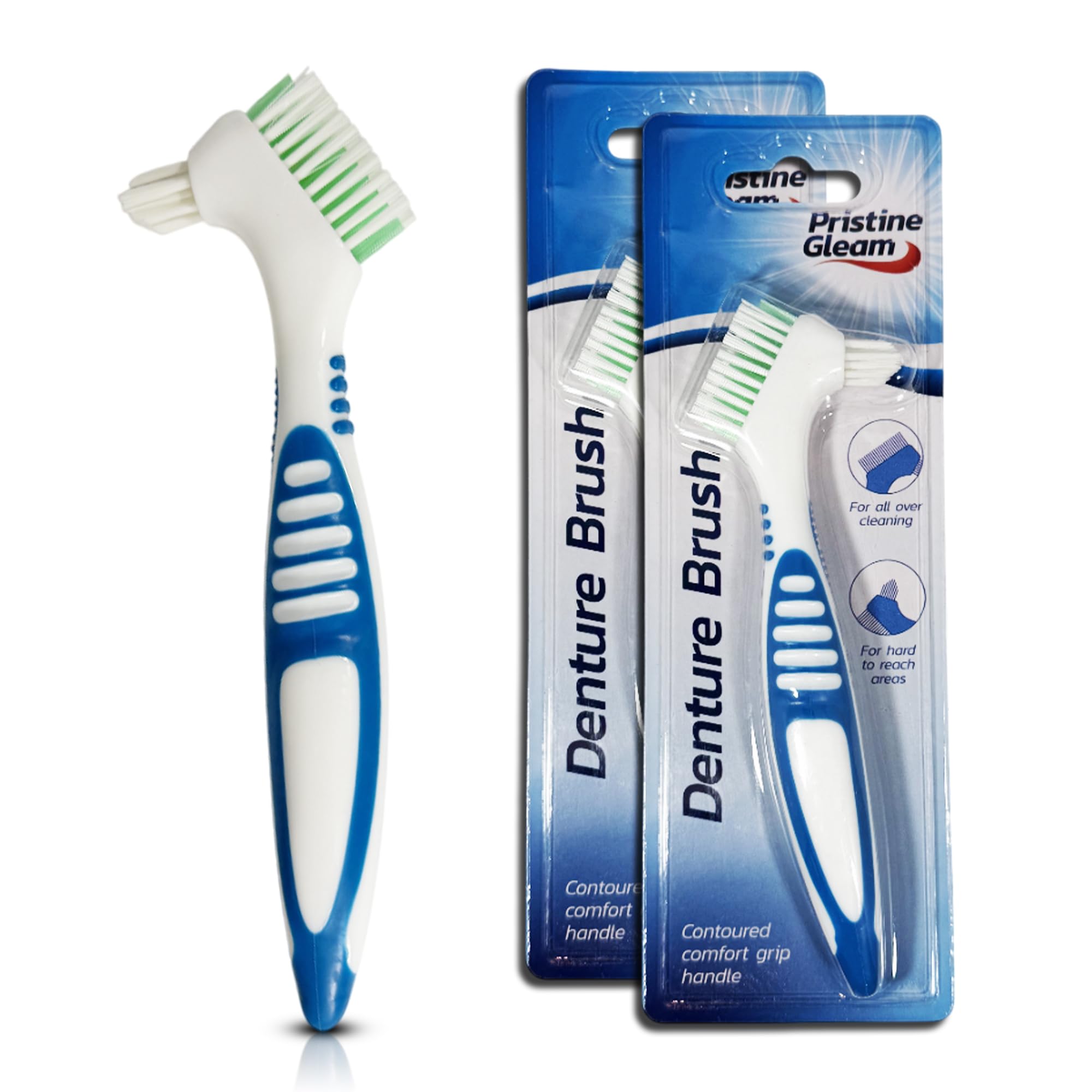 2-Pack Denture Toothbrushes for Cleaning & Care – Soft Bristles, Ergonomic Handle, Ideal for Dentures & Partials