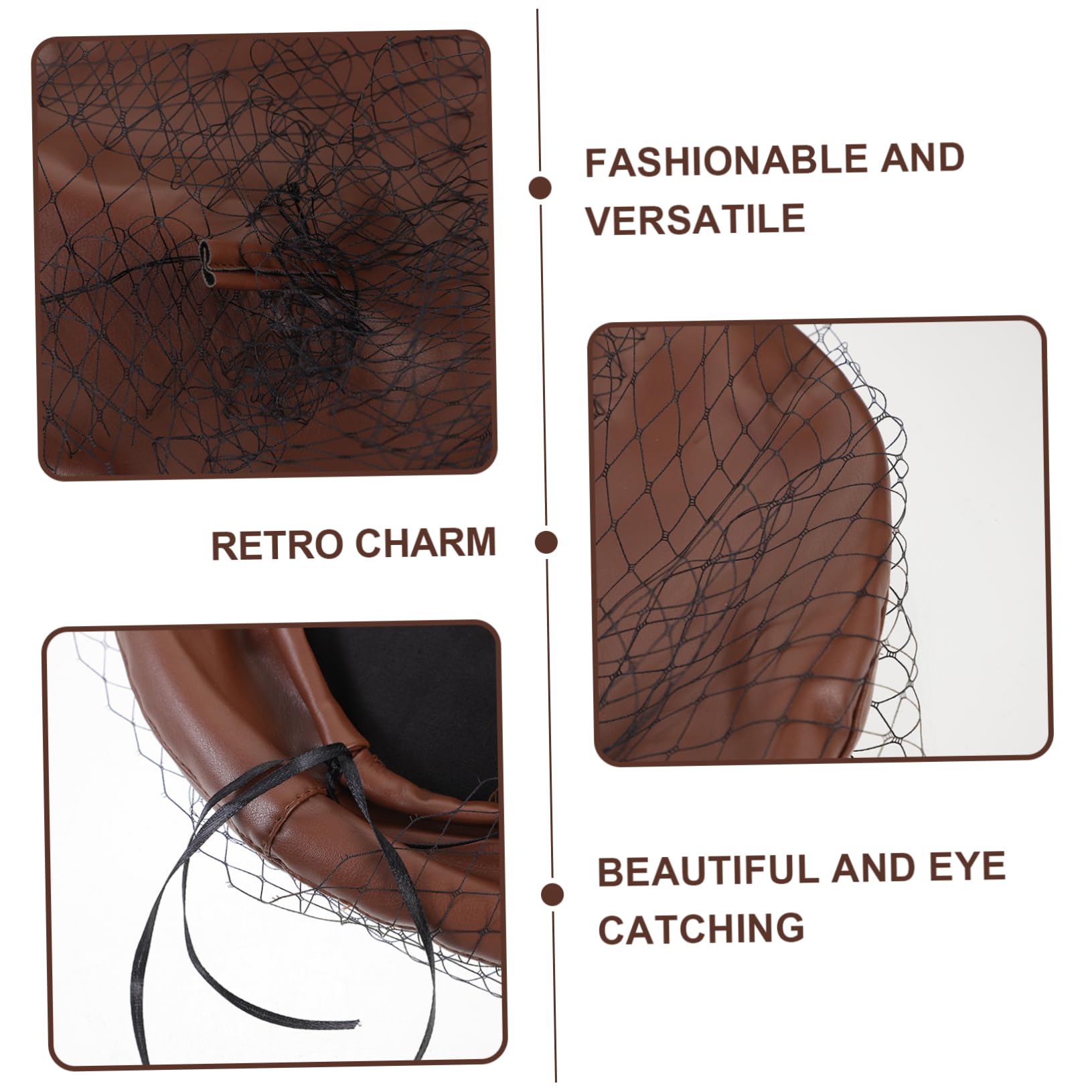 BESPORTBLE Beret Hat Veil for Women Vintage French Hat Fashionable Elegant for Special Occasions Brown