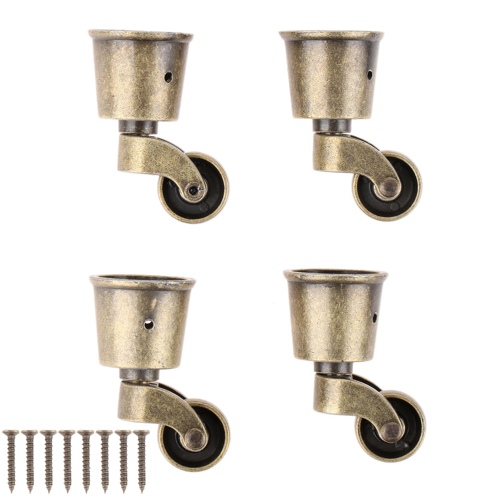 dophee 4Pcs Vintage Bronze Swivel Round Cup Caster, Universal Metal Pulley Wheel Swivel Wheel Caster for Chair Table Sofa Cabinet Furniture Hardware,