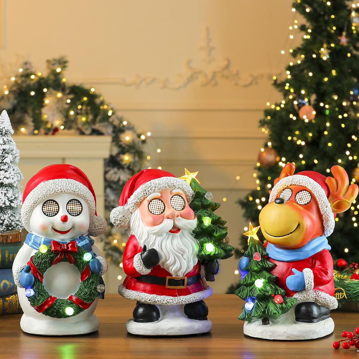YHNNH Estatua de Papá Noel iluminada de Resina, Adorno navideño, decoración del hogar, Regalo de San Valentín para niños.A,One Size
