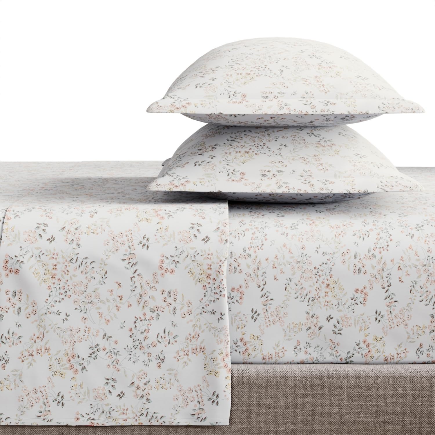 haus & kinder Feather-Touch 300 TC 100% Cotton Double-Size Flat Bedsheet Set for Queen Size Bed (100נ90) with Two Pillow Covers-Blush Reverie-picture-23