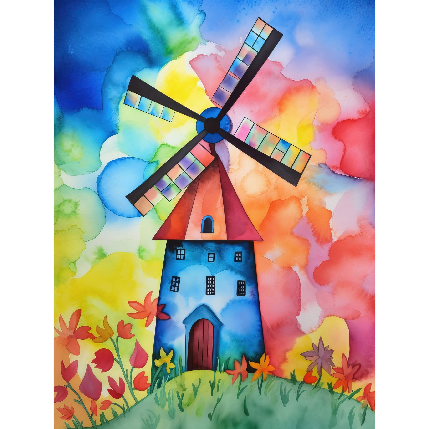Artery8 Watercolour Windmill Netherlands Folk Art Large Wall Art Poster Print Thick Paper 18X24 Inch