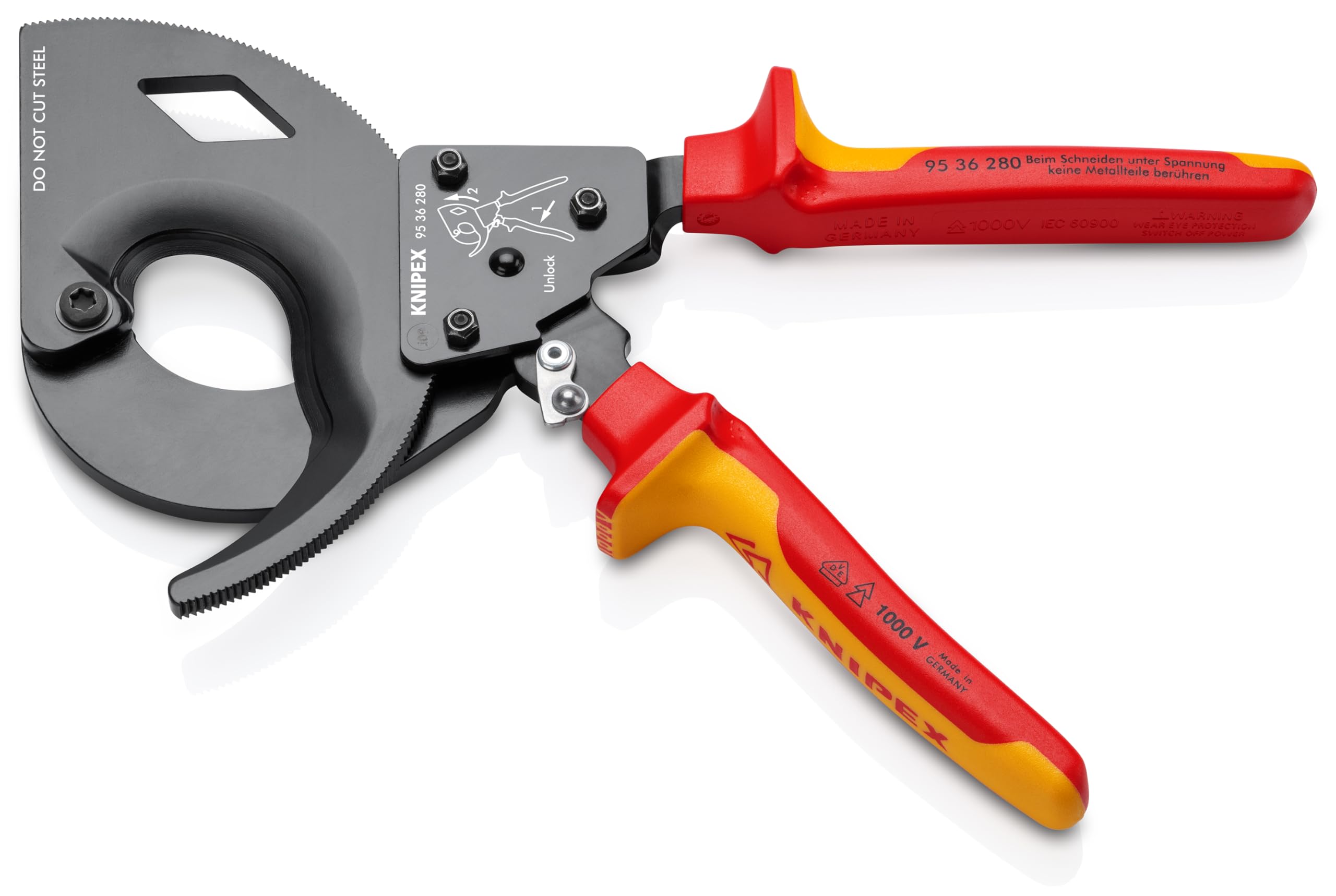 KNIPEX Kabelschneider (Ratschenprinzip) in Blister isoliert, 95 36 280 | Mit Mehrkomponenten-Hüllen, VDE-geprüft 280 mm