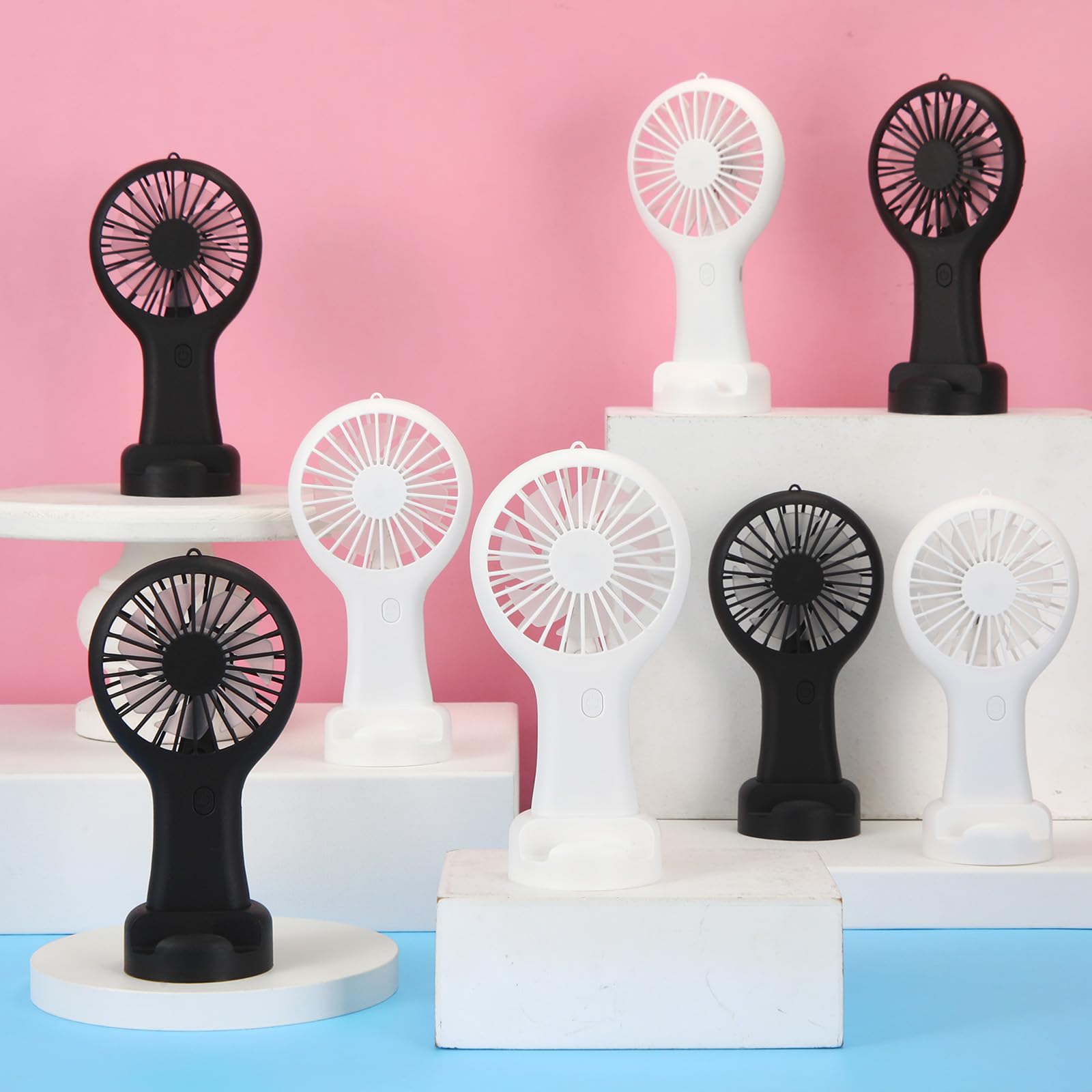 Woanger Confezione da 24 mini ventilatori portatili USB con linea dati, a batteria, ricaricabile, ventilatore elettrico portatile da viaggio (bianco, nero, 3 velocità)