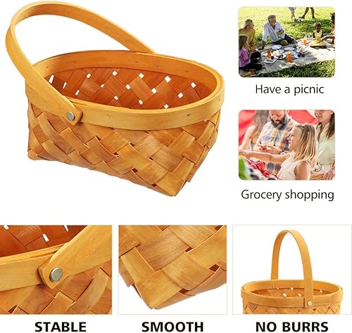 Miniatura 5 de Cesta tejida con asas, cesta de almacenamiento de ratán, portátil, hecha a mano, cesta de la compra para dormitorio, cesta de oficina