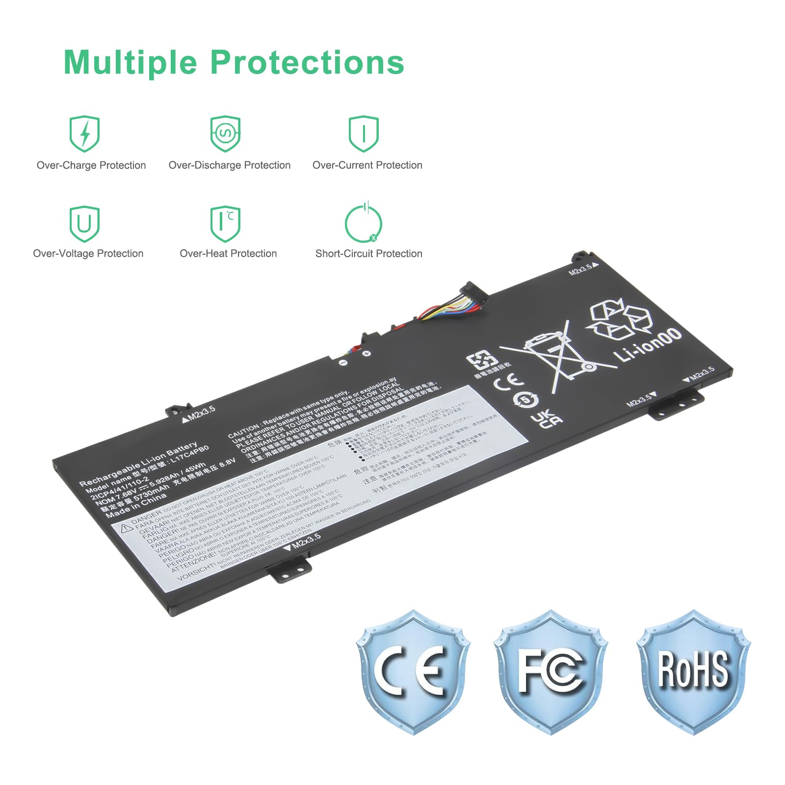 L17C4PB0 Batería para Lenovo IdeaPad 530S-14IKB 530S-14ARR 530S-15IKB Yoga 530-14IKB 530-14ARR Flex 6-14IKB 6-14ARR Serie L17M4PB0 L17C4PB0 2 L17 M4PB2 5B10Q16066 5B10QQQ16067 7.68V 45Wh