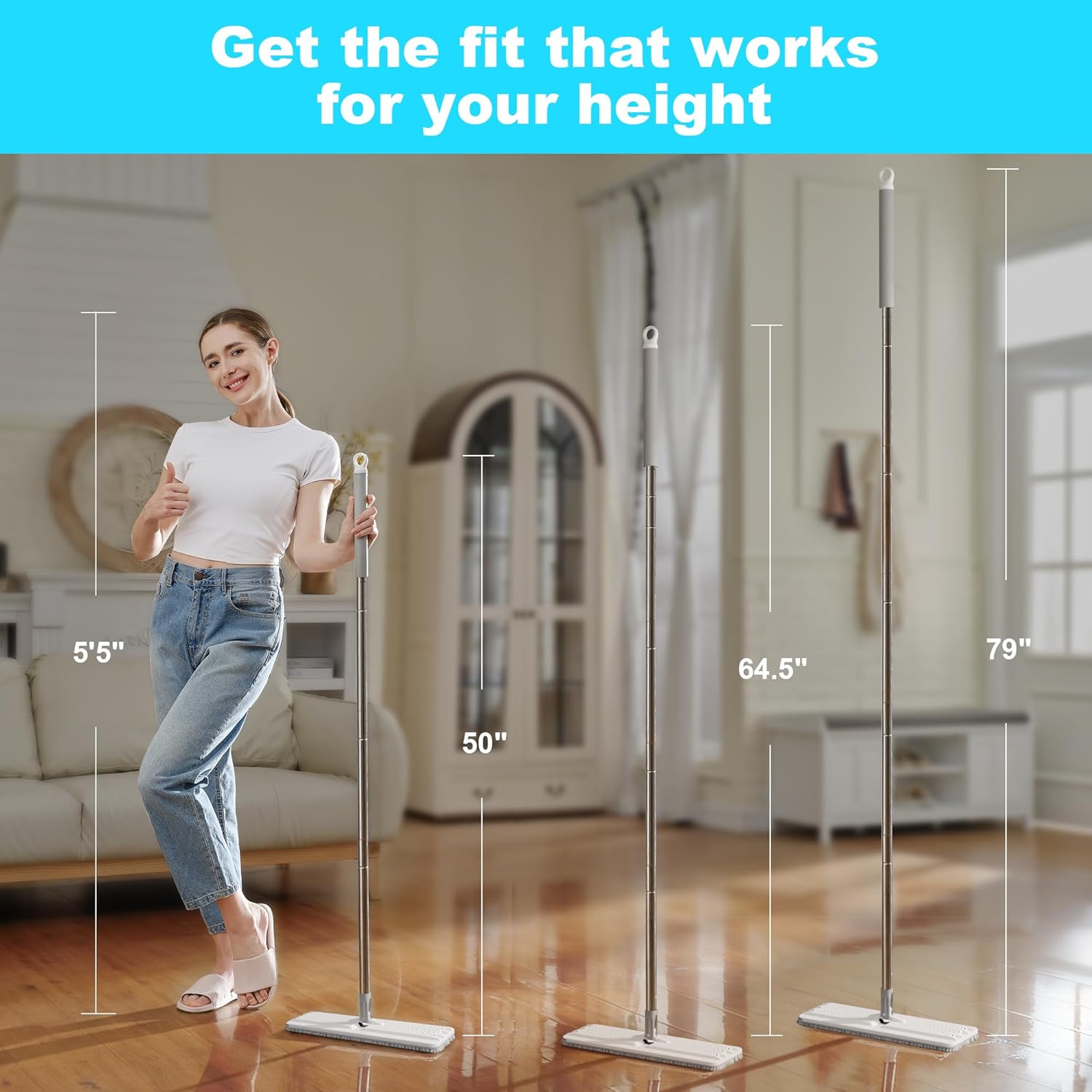 JOYMOOP Mop Handle Extension Rods, for Extending & Replacing Flat Mop, Stainless Steel Mop Handle Rods, Pack of 2 pcs Rods