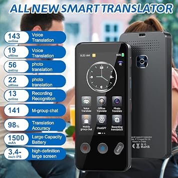 Language Translation Device, Intelligent AI Translator of 143 Languages with,Offline Translation and Instant Two-way Translation,Learn Travel Business Gifts