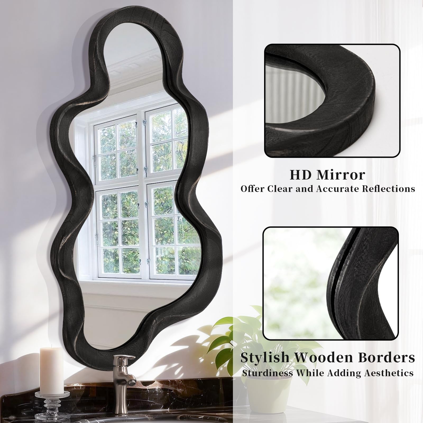 Espejo de pared asimétrico con marco de madera de nube - Espejo irregular para dormitorio, sala de estar, tocador, entrada, pasillo, espejo de pared artístico decorativo