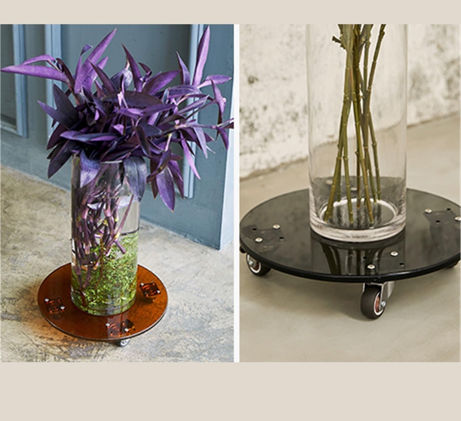 Rollwagen für den Innen- und Außenbereich mit Rollen, runder Blumentopfständer, 20 cm, braune Untertasse für einfache Pflanzenpflege und Mobilität, perfekt für den Heimgarten