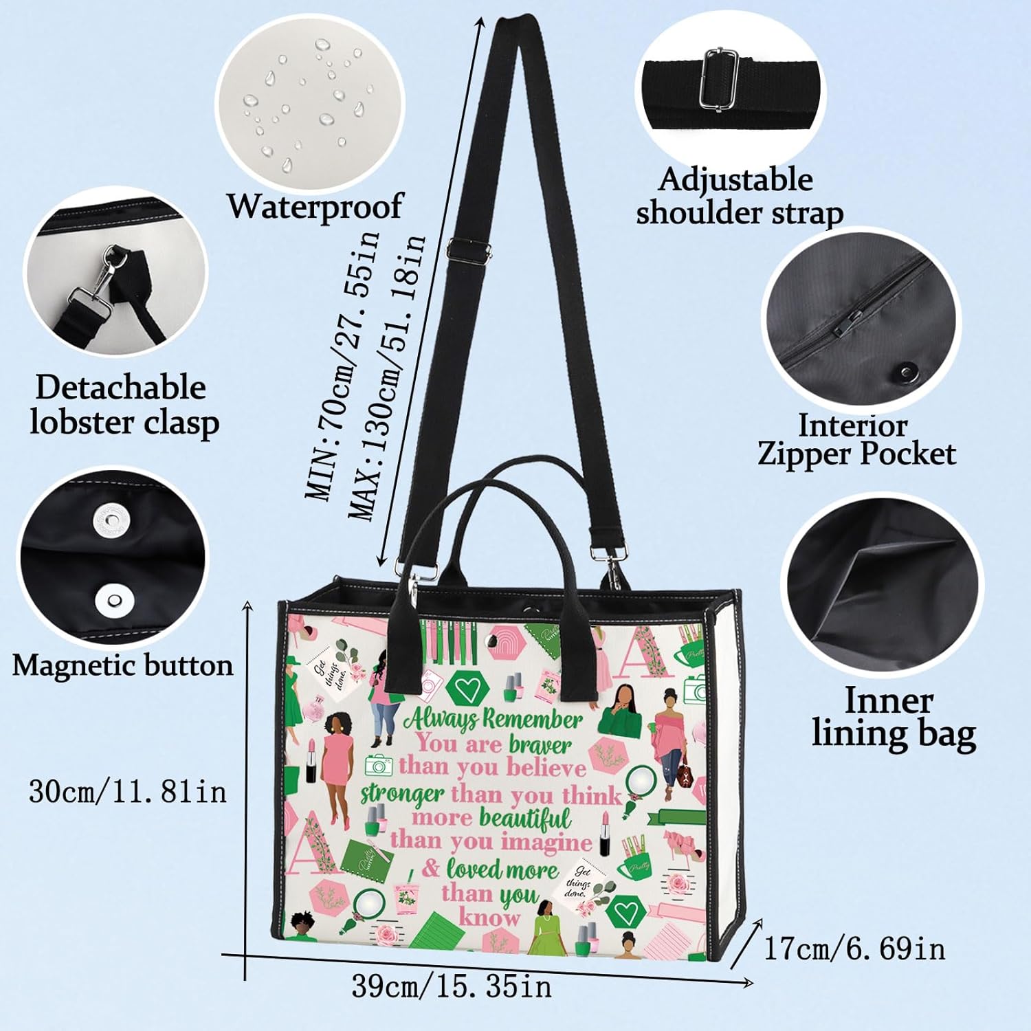 LEVLO Sorority Make up Bag Greek Sorority Gift You Are Braver Stronger Smarter Than You Think Makeup Zipper Pouch Bag (AK LT) - Image 2