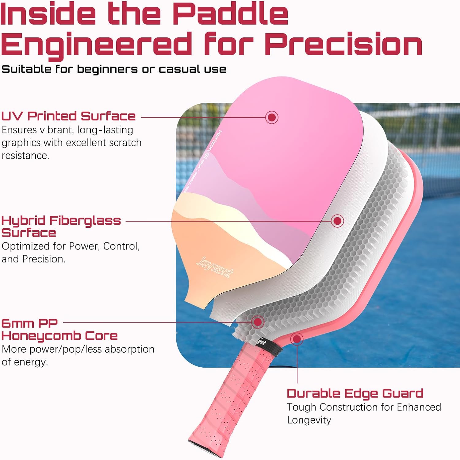 Pickleball Paddles Set of 2, Lightweight Pickleball Racket for Beginner, Fiberglass Surface Pickleball Set with Non-Slip Comfort Grip, Suitable for Casual Play - Image 2