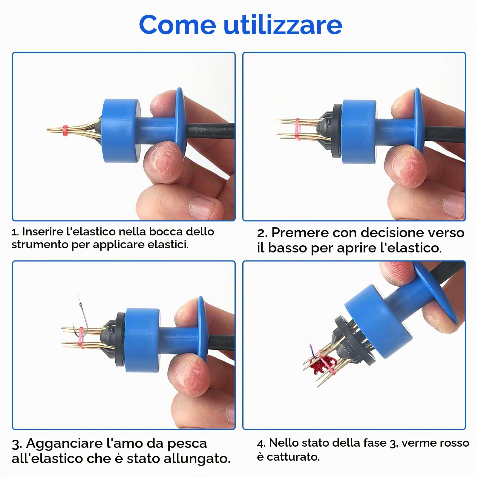 Realure 1100 Anelli con Micro Esche Rosse in Gomma Gialla, con 2 Pezzi di Pellet Bait Bander, Accessori da Pesca per Il Fissaggio Rapido di Esche, Pellet, Falena d'Api, Verme (Blu)