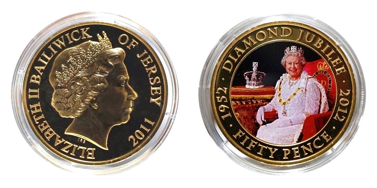 Aranyak Hobby® Jersey Fifty Pence 2011 Queen Elizabeth Diamond Jubilee 24k Gold Plated Coin