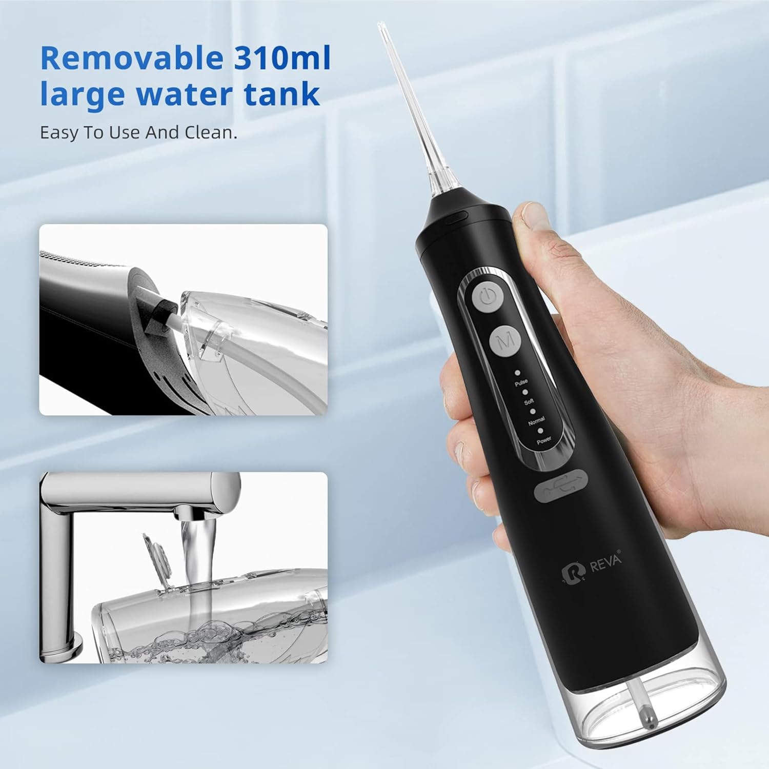 Cordless Dental Water Flosser for Teeth, Gums & Braces - Electric Oral Irrigator 310ML, 4 Modes, Rechargeable, 4 Jet Tips, Smart Memory, 360° Nozzle, IPX7 Waterproof & Low Noise (M209 - Black)