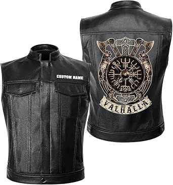 Vegvisir Berserker Valhalla Viking Symbol مخصص للرجال دراجة نارية معطف جلدي PU سترة راكب الدراجة النارية هدية له
