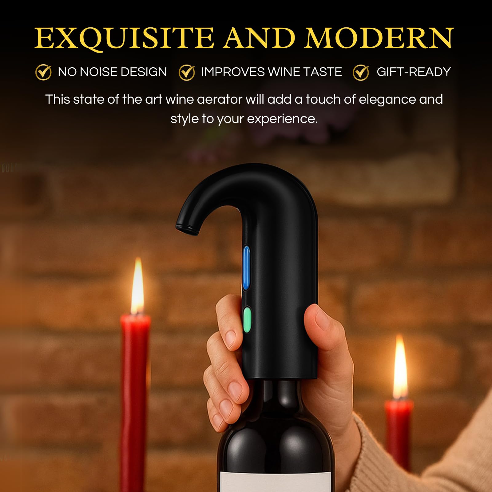 Aérateur de vin électrique – Accessoire de vin portable de qualité supérieure pour vins rouges et blancs, aération tactile pour vin et spiritueux – Débutant et amateur – Bec verseur – Cadeaux de vin