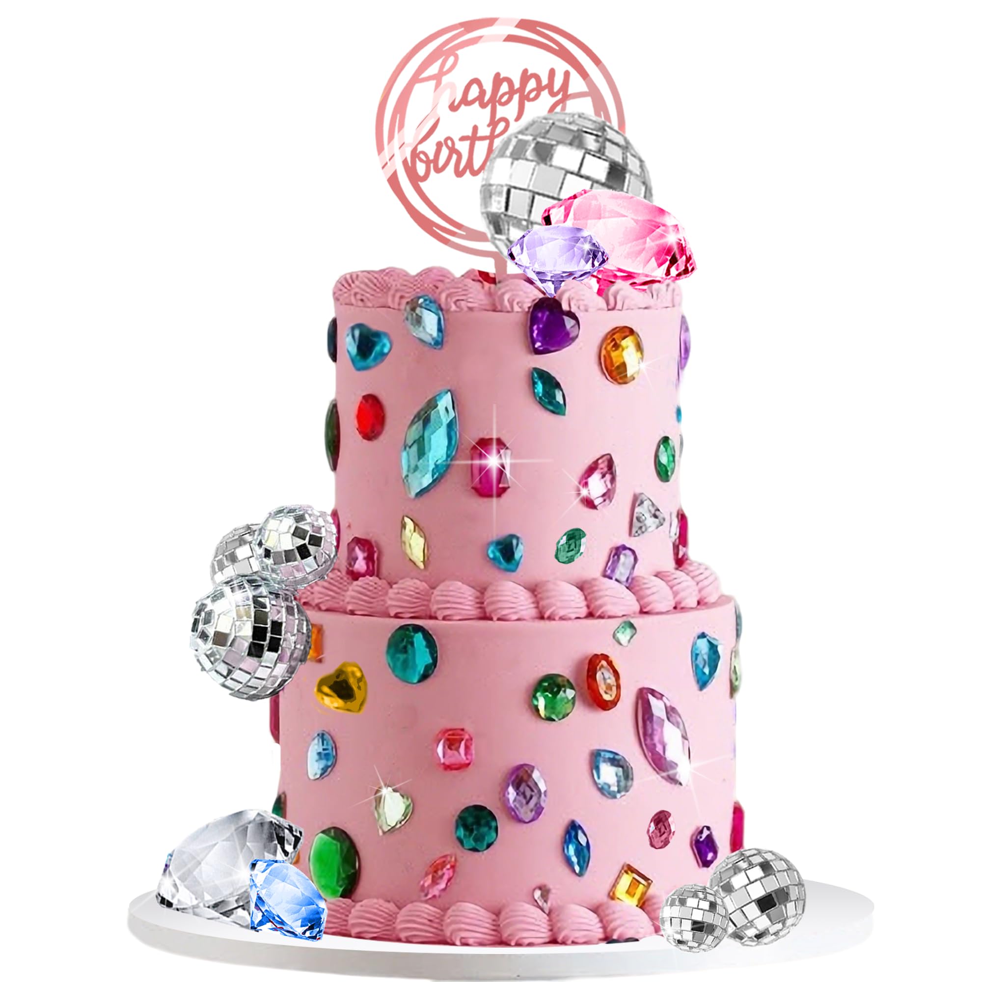 Gem Cake Topper Jewels for Crafting Cake Decoration Disco Mirror Balls Plastic Diamonds for Classic Disco 80s 90s Pirate Accessories Decoration Supplies