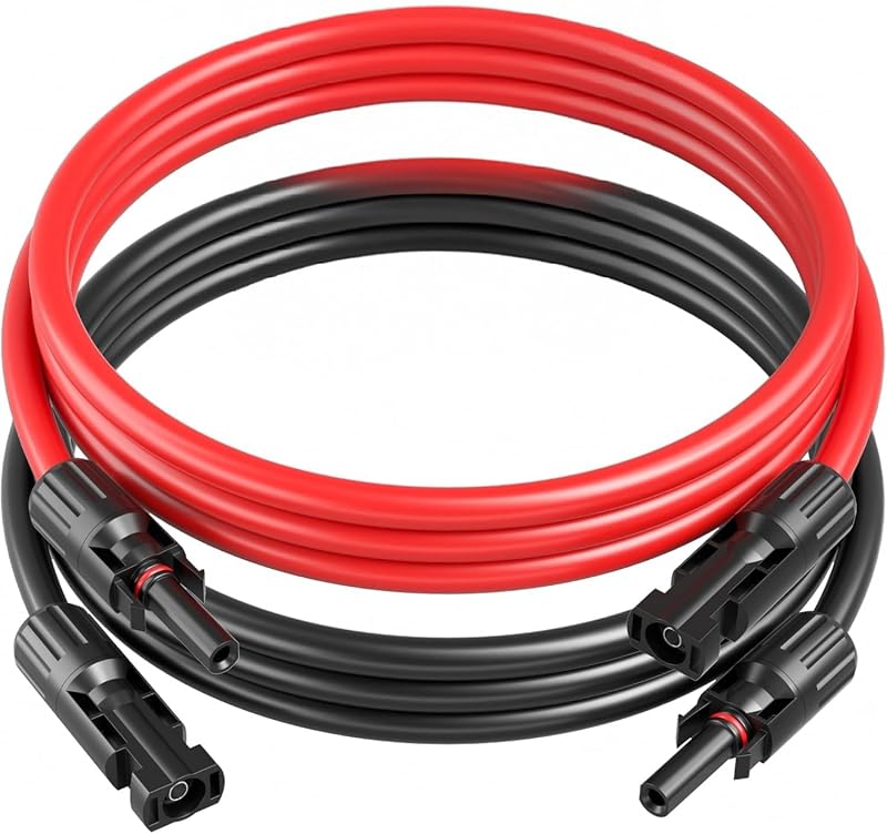 Cabo de Extensão Solar 10 AWG com Conectores MC4 Macho e Fêmea, 3,05 m, Vermelho e Preto, Kit com 2