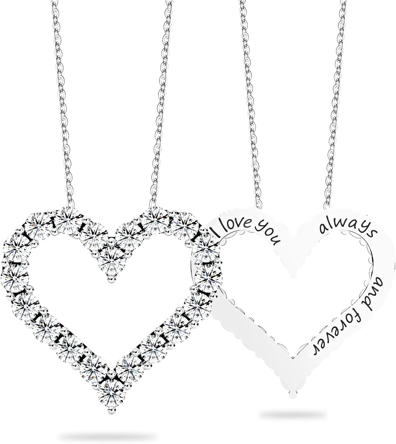 Heart Pendant Necklace for Her Moissanite Lab-Created Gem Jewelry for Women I Love You S925 Sterling Silver Gifts to Wife Girlfriend Mom Daughter Anniversary Birthday Christmas Valentines Day