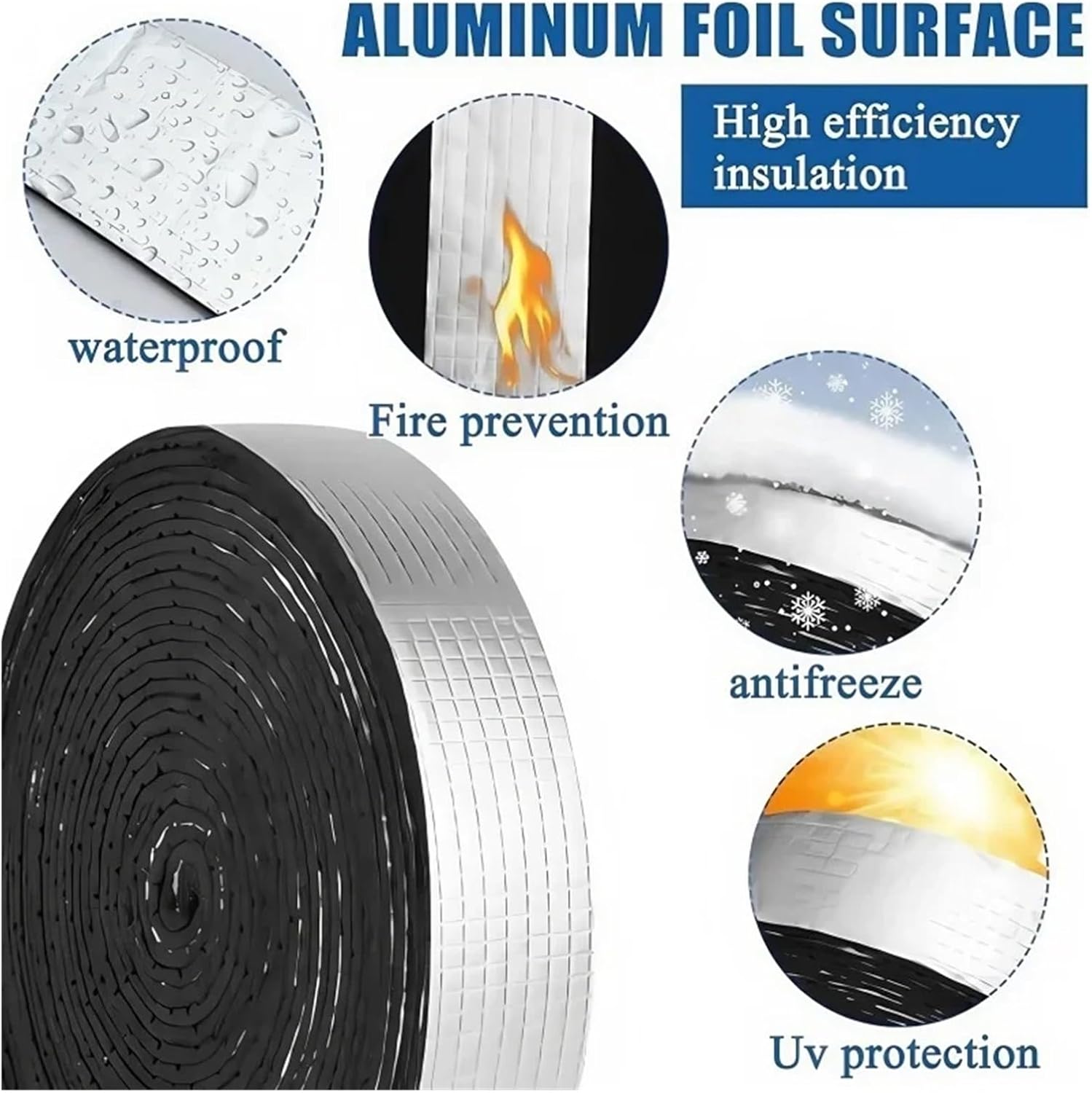 Self-Adhesive Aluminum Foil Rubber-Plastic Board 1pc 10M/roll Pipe Insulation Foam wrap Tape for Water Pipe Fireproof Anti-Freezing(5roll)
