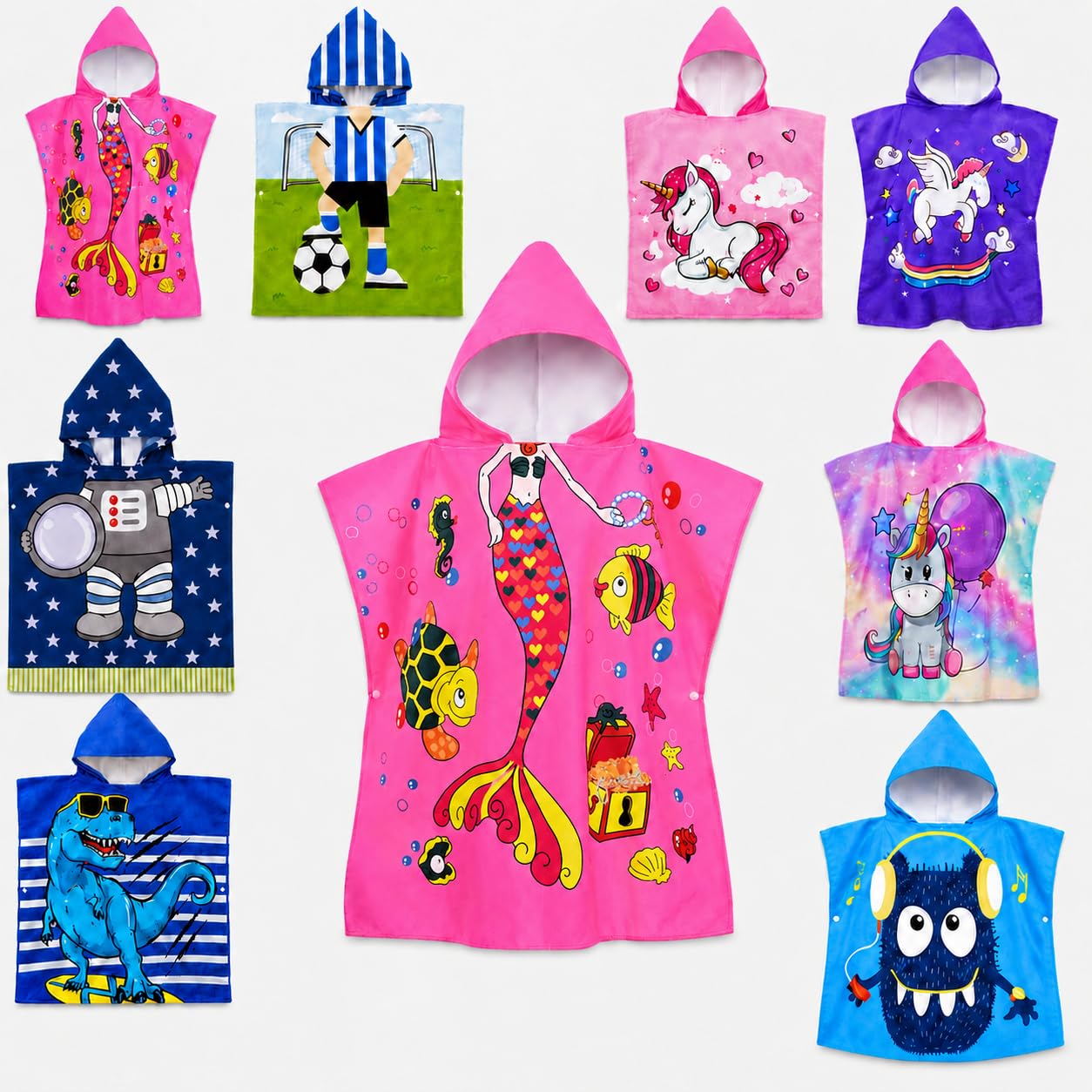 Archival Kids Hooded Towel Poncho, Pink Mermaid Microfibre Beach Towel, Quick-Drying Lightweight Swim, Pool and Bath Towel, 60 x 120 cm — image 1