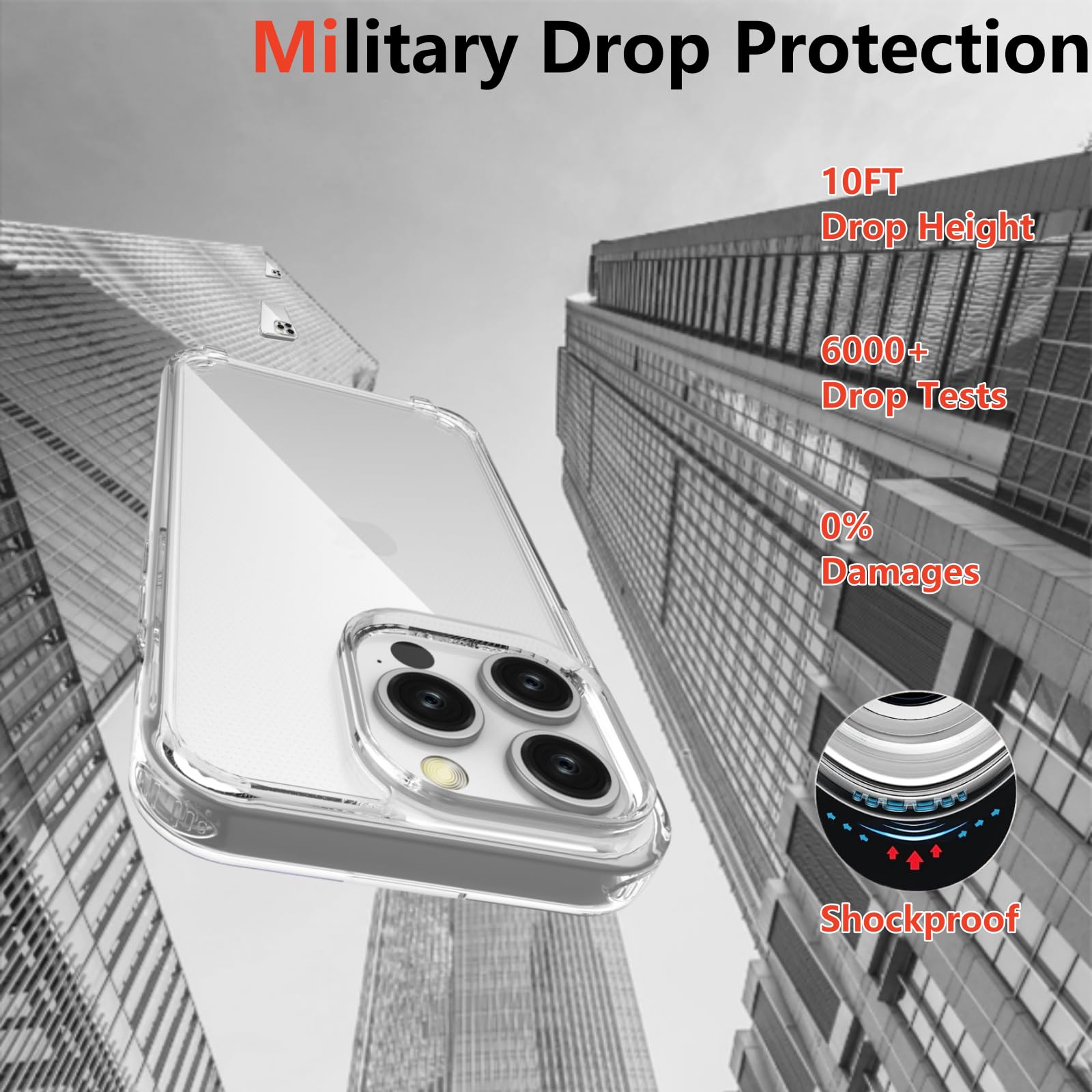 OLEPHY Cover Trasparente con Cordino per iPhone 15 Pro 6,1'',Custodia con Regolabile Collana, Protezione Completa [Antiurto] [AntiGraffio] Case con Laccio Tracolla, Rosa