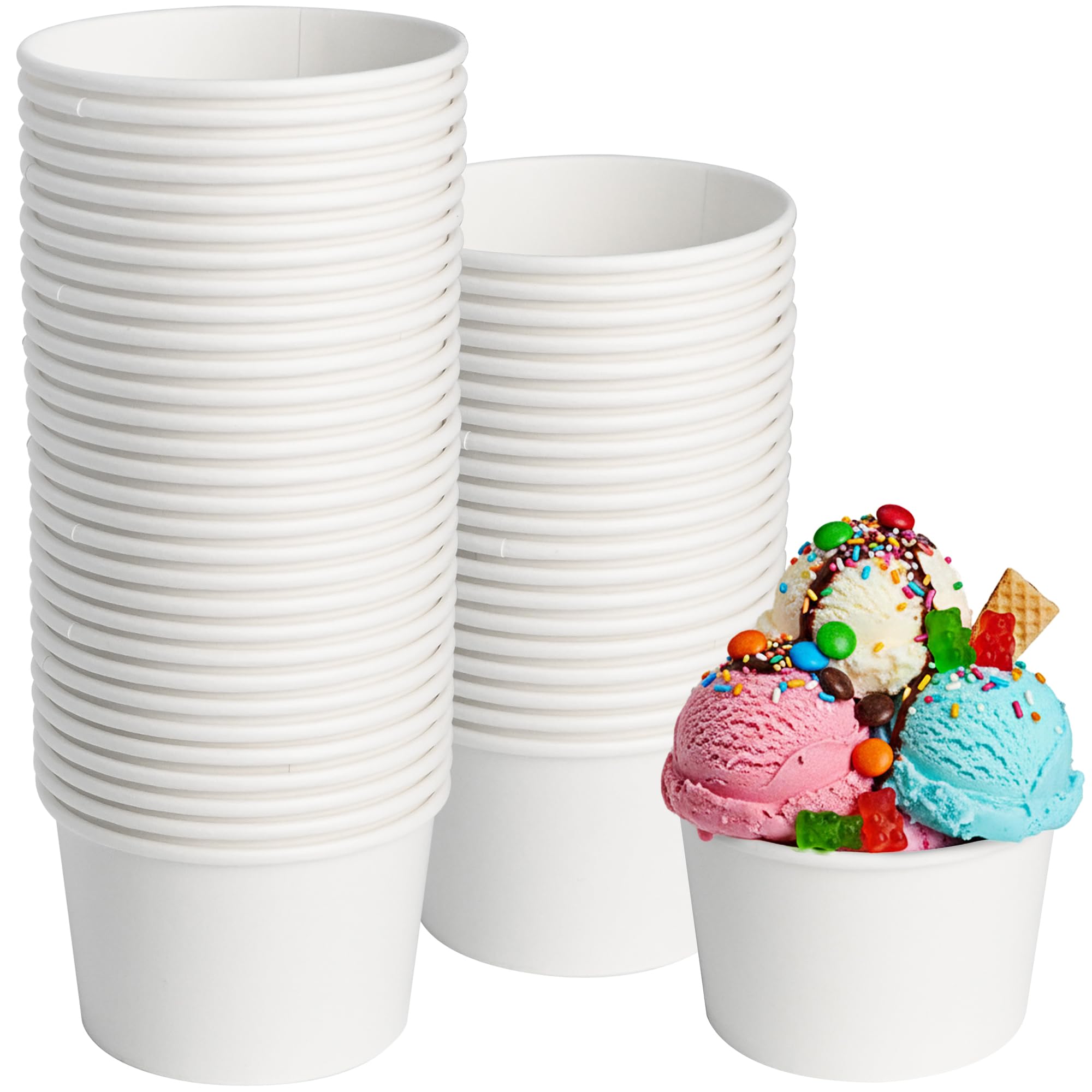 ESSENTIAL Paper Ice Cream Cups, 50 Pcs 8oz Paper Snack Bowls