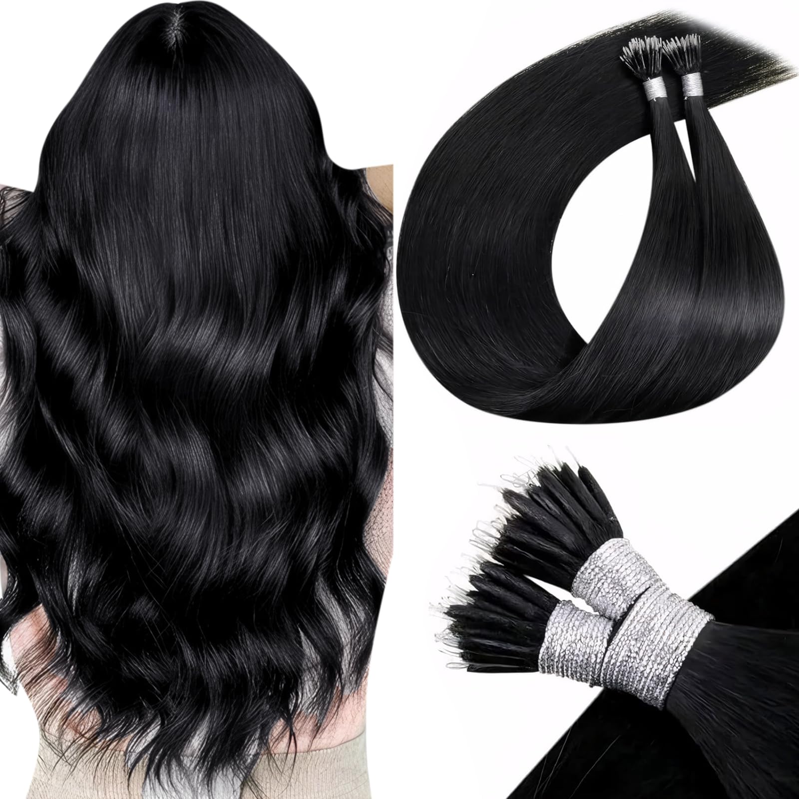 LaaVoo Nano Hair Extensions Real Human Hair 100g Full Head Nano Beads Hair Extensions Natural Black Invisible Nano Ring Straight Remy Hair 100s 18 Inch #1