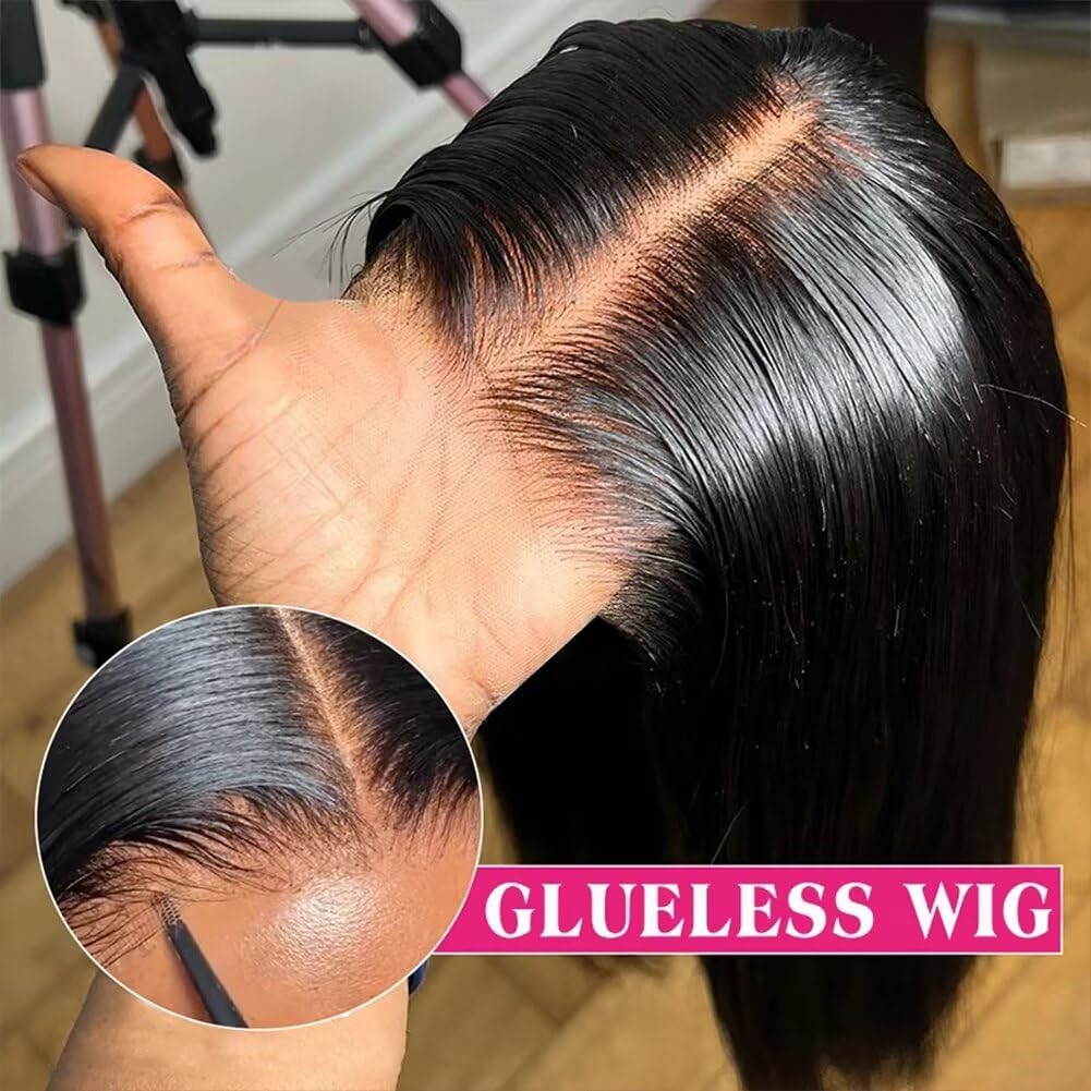 MSGEM 12A Wear and Go Glueless Wigs Human Hair Pre Plucked Pre Cut 180% Density 7x5 Straight Lace Front Wigs Human Hair HD Lace Closure Wigs for Beginners 20 Inch Ready to go Bleached Knots - Image 2