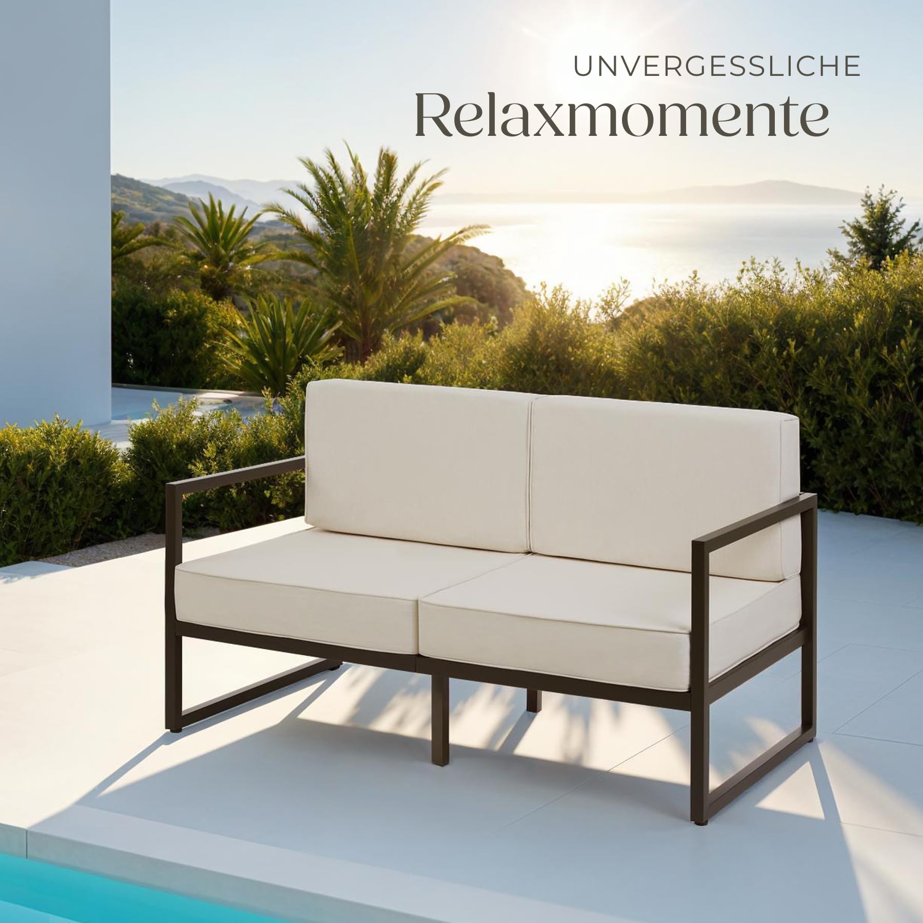 tectake® Garten Lounge Sofa 2 Sitzer, Couch, Gartenmöbel, Balkonmöbel, Terrassenmöbel, Wintergarten Lounge Möbel Outdoor, Gartenbank wetterfest, Sitzbank mit Lehne, Gartenlounge - 2 Sitzplätze