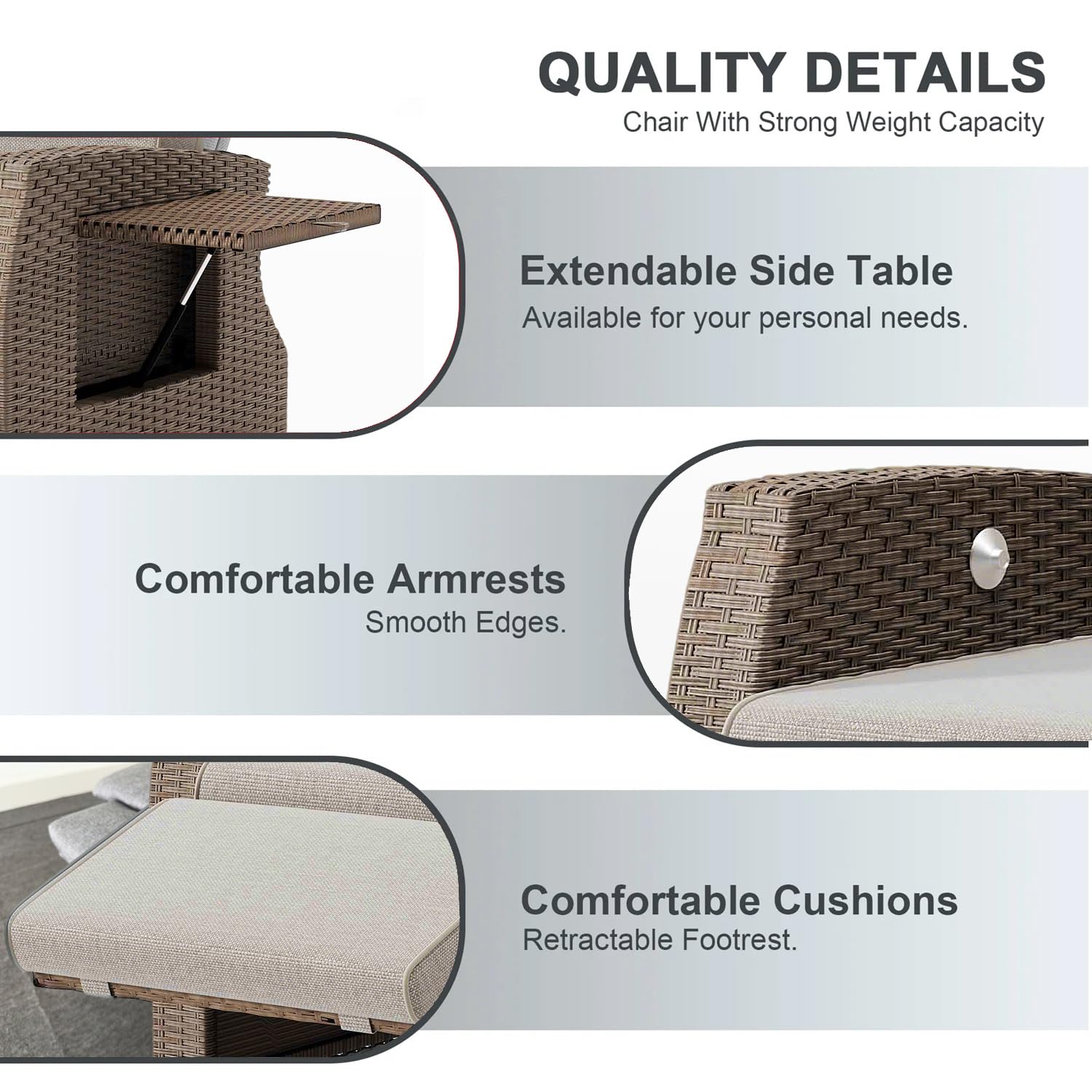 Chaise Longue, Fauteuil Relaxant Ergonomique en Rotin, Dossier Réglable et Blocable dans Toute Position, avec Housse Antipoussière, pour Intérieur, Balcon et Jardin (Marron + Abricot)