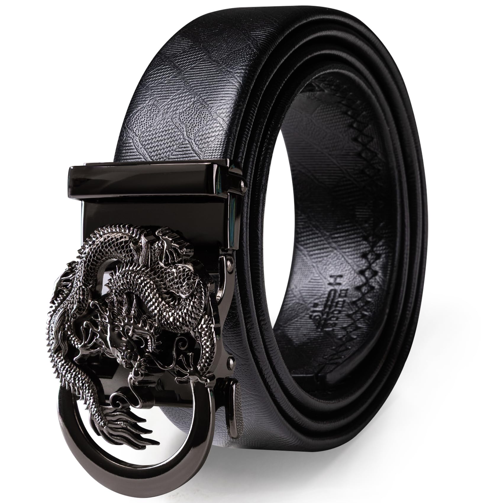 Dubulle Designer Ratchet Belt for Men Leather Fashion Adjustable Automatic Buckle Sliding Removable Dress Casual