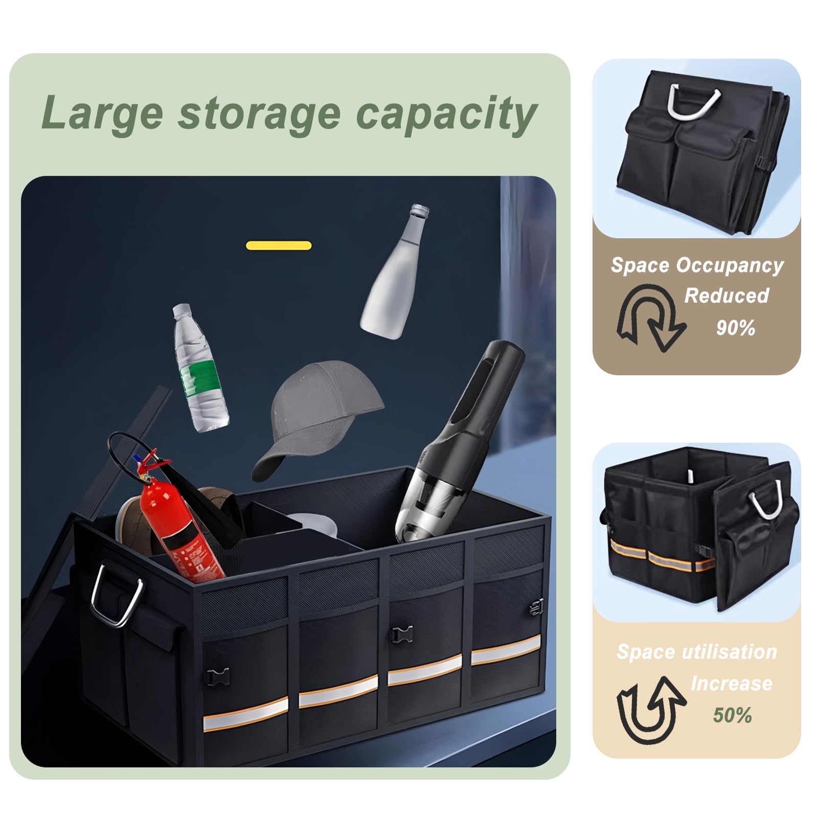 Accesorios para el hogar, Organizador de Maletero Impermeable, Grande, Plegable, Base Antideslizante, para Coche, Negro (L: 60/90 cm)