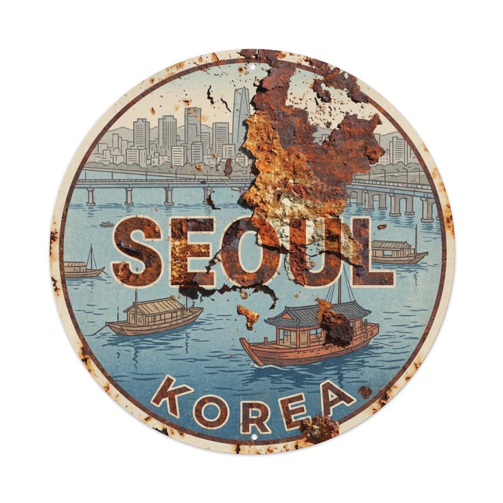 Metal Tin Sign Vintage Travel Seoul Korea