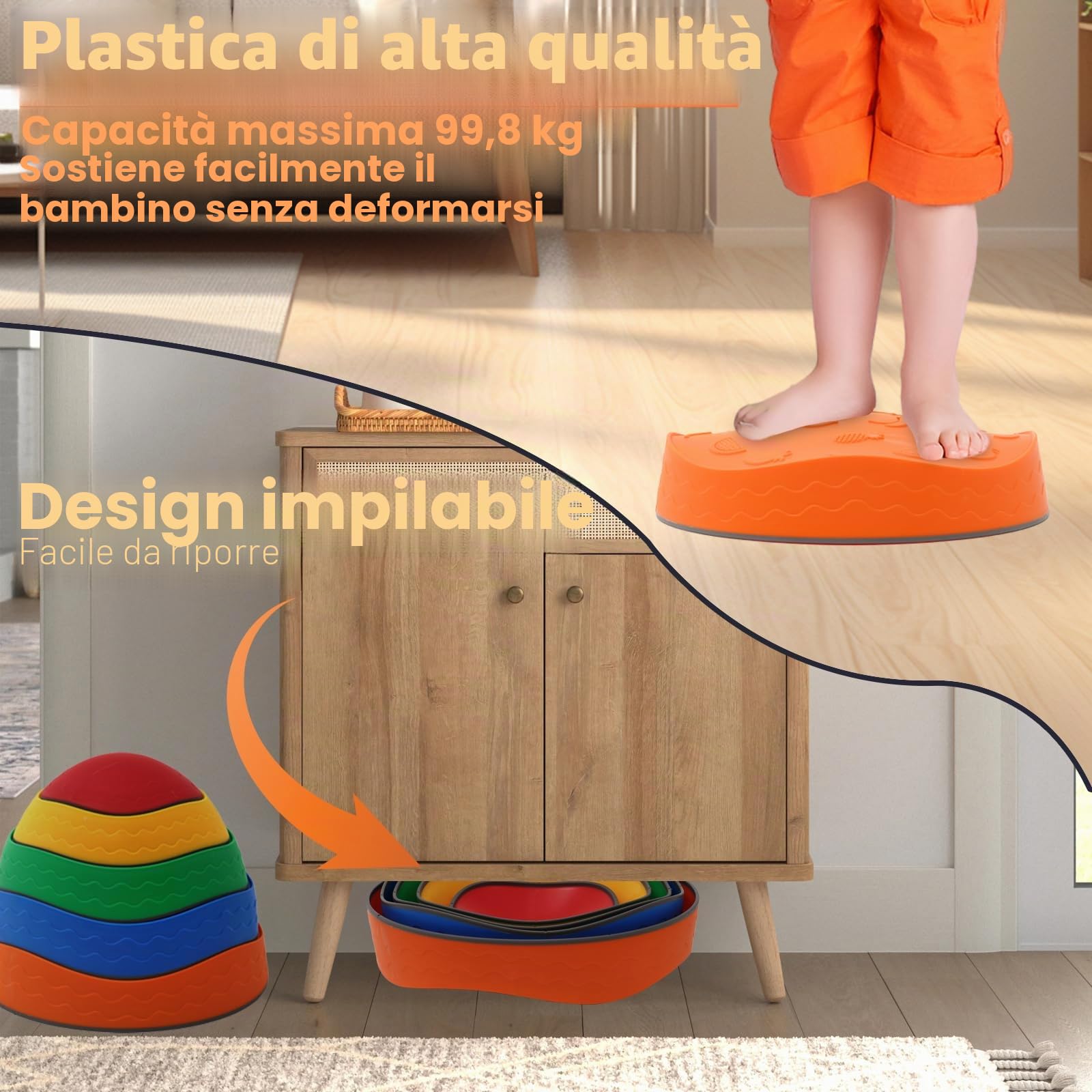 Pietre di Bilanciamento Bambini, 5 Pietre di Equilibrio Antiscivolo Impilabili, Percorsi Sensoriali Bilanciamento Bambini, Giochi Ostacoli per Interni ed Esterni, Promuove l'equilibrio e Coordinazione