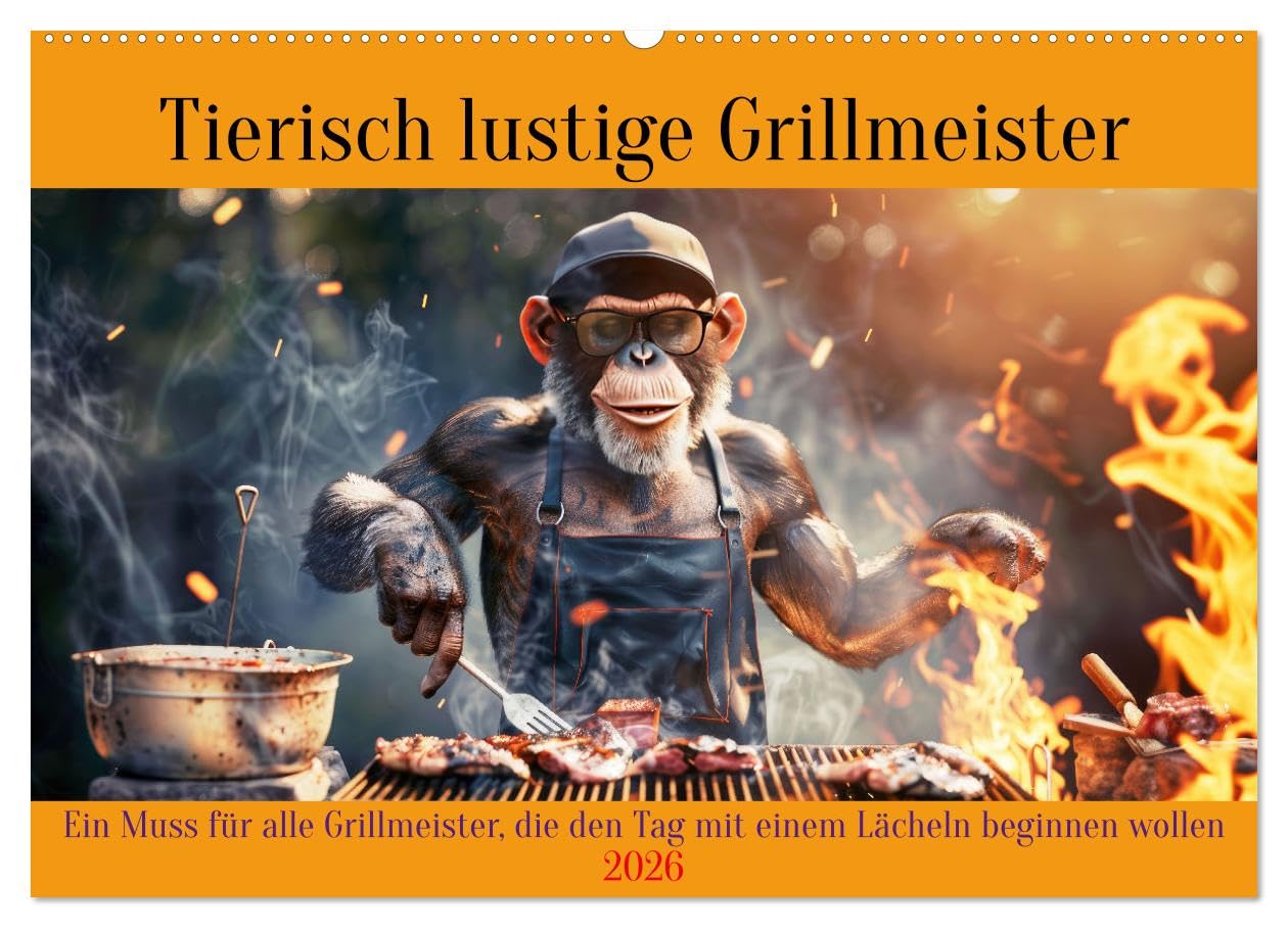 Tierisch lustige Grillmeister (Wandkalender 2026 DIN A2 quer), CALVENDO Monatskalender: Ein Muss für alle Grillmeister, die den Tag mit einem Lächeln beginnen wollen