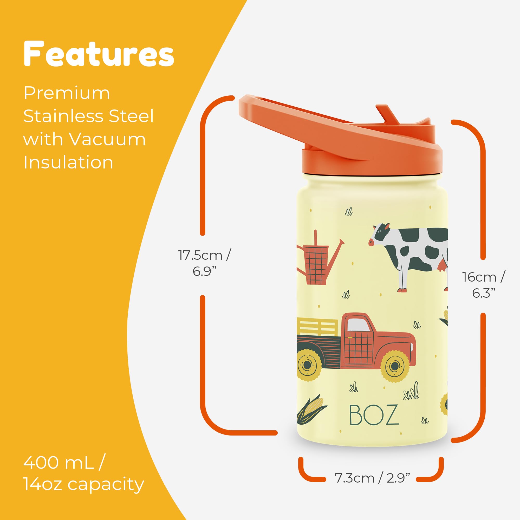 BOZ Kids Insulated Water Bottle with Straw Lid, Stainless Steel Vacuum Double Wall Water Cup - Image 2