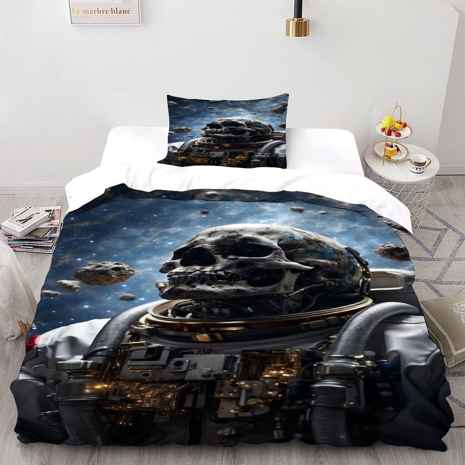 Housse de couette astronaute squelette space gothique 135x200cm pour lit simple avec taies