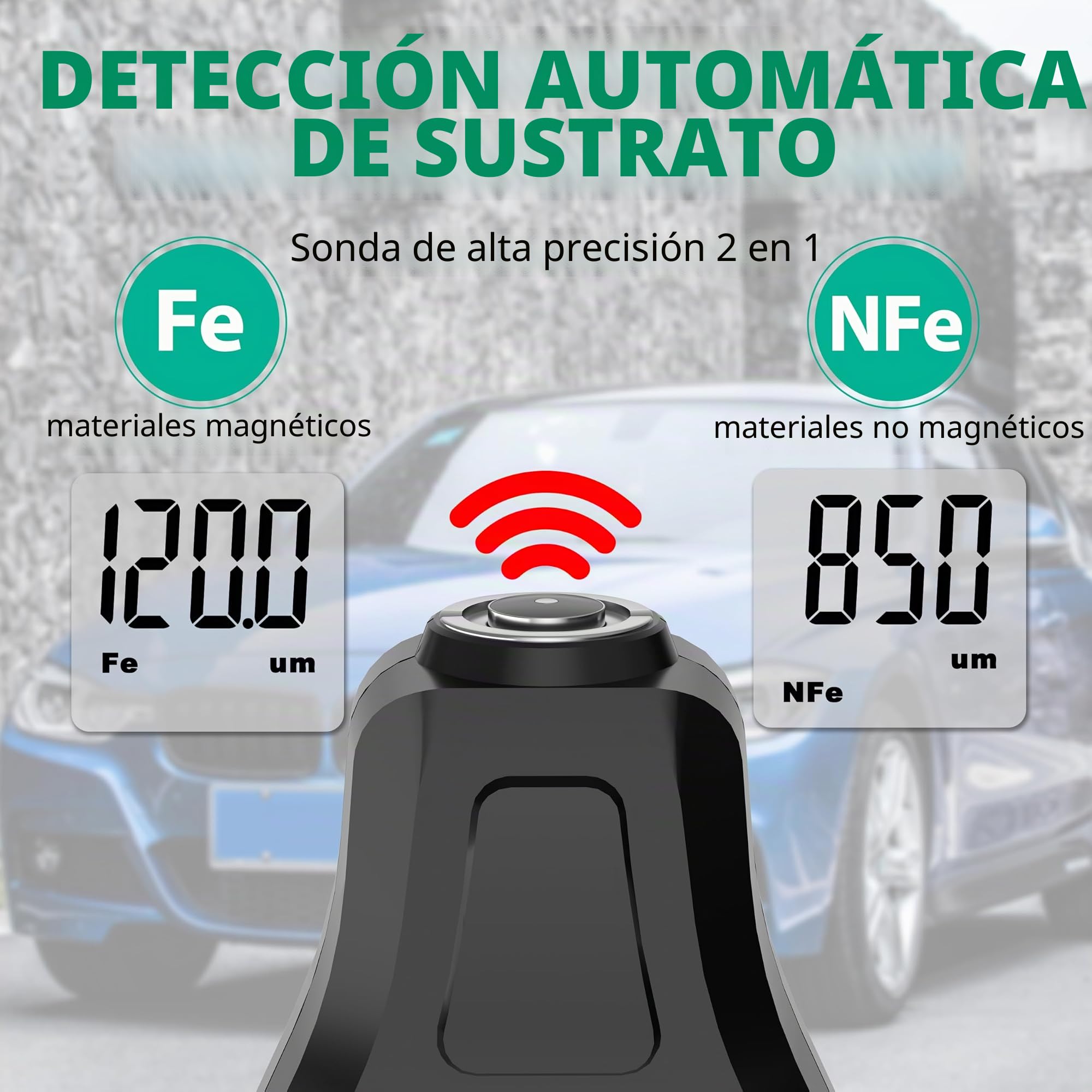 Medidor de Espesor de Pintura, Medidor Digital de Profundidad de Recubrimiento con Resol 0.1mil, Medidor Portátil de Espesor de Pintura Mil para Compradores de Autos Usados, Medición F/NF