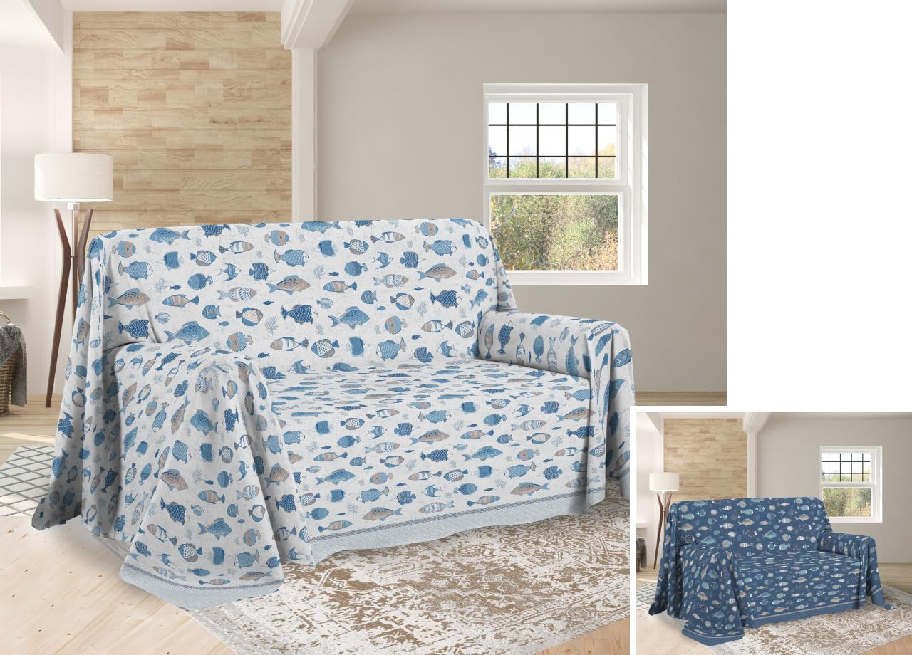 SOFFICIOSO Telo Multiuso 260x280 Cm – Copriletto/Copridivano In Puro Cotone – Fantasia Marino Pescetti Verde Turchese - 2