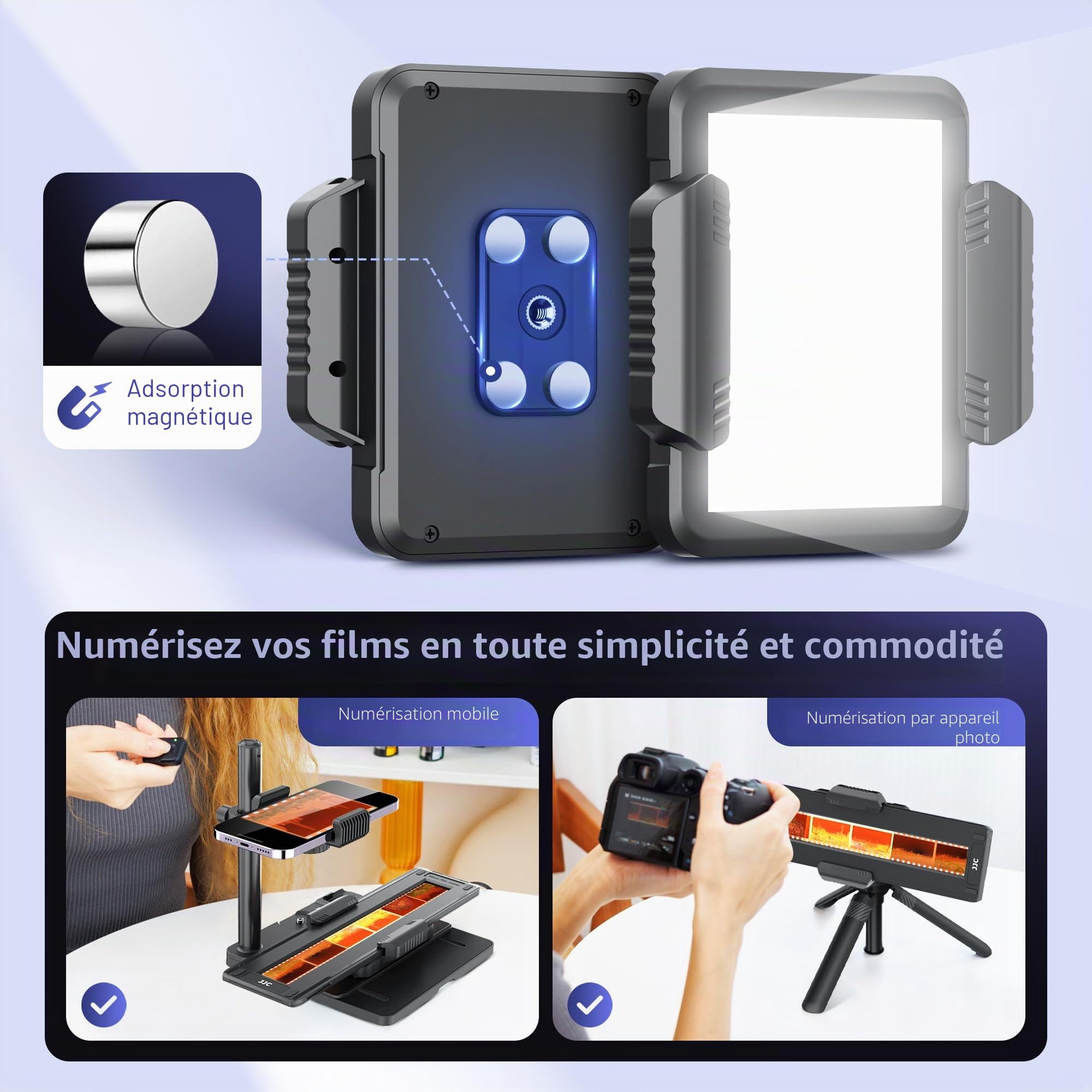 JJC Adaptateur de Numérisation Mobile pour Diapositives Photo, Copie Négative et Visionneuse de Film avec Panneau Lumineux et Support 35 mm
