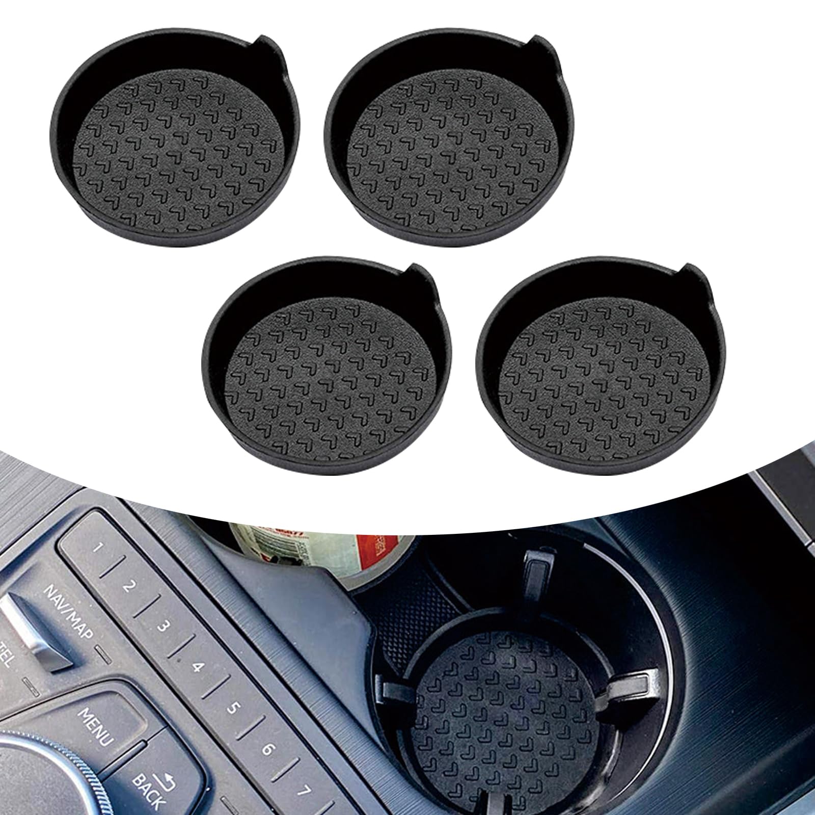 ZKFAR 4 PCS TPE Car Cup Holder Coasters, Universal Non-Slip Recessed Cup Holder for Car, Car Waterproof Sift-Proof Spill Cup Holder, Car Interior Accessories (Black #Arrow)