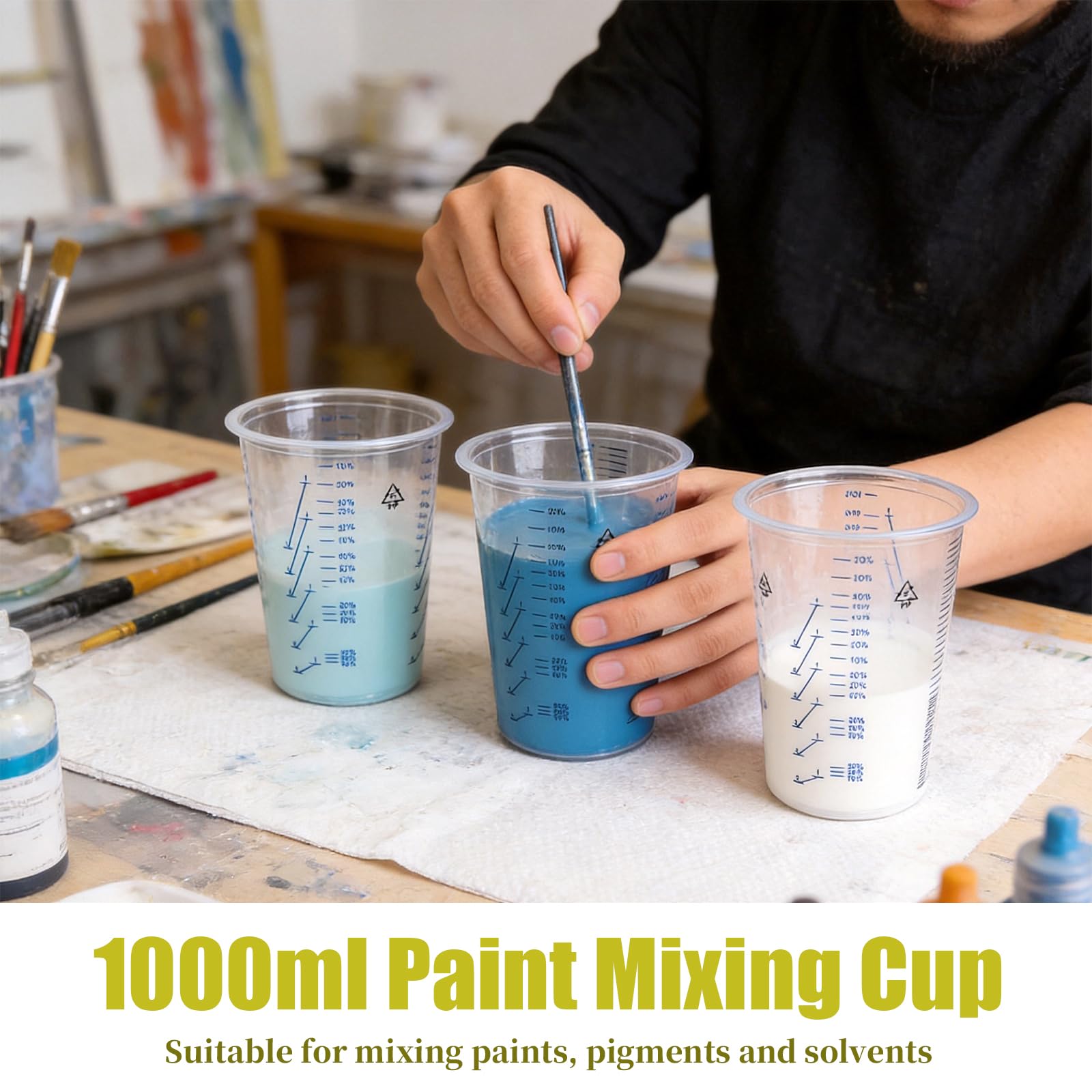 Lot de 30 tasses à mesurer en plastique transparent de 1 000 ml avec échelle double face, tasses graduées pour mélange de pigments, artisanat, cuisine, laboratoire