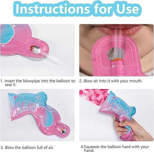 Miniatura 4 de Pistola de felicitación con globos de confeti para revelación de género, para él o ella (juego de 5) suministros de fiesta para bebé niño o niña (5